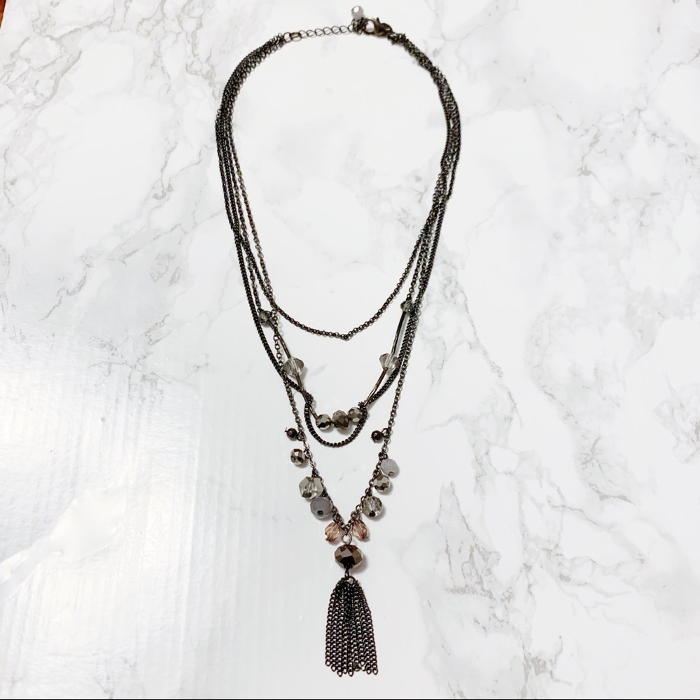 Dark metal layered necklace